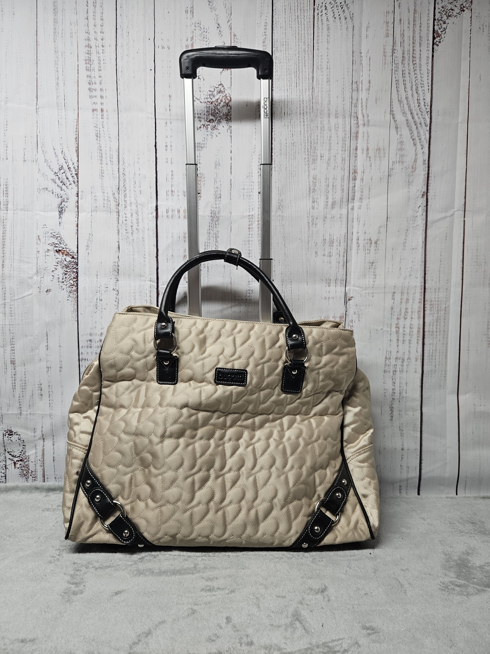 Bugatti Vail Quilted Travel Tote Laptop Bag in Beige with Black Trim
